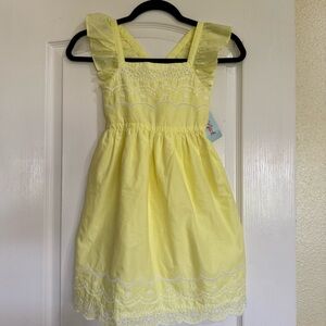 Cat & Jack Yellow Eyelet Dress Girls M 7/8 NWT Cotton Ruffle Easter Spring